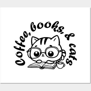 Cute Coffee, books, & cats Kitten with glasses Posters and Art